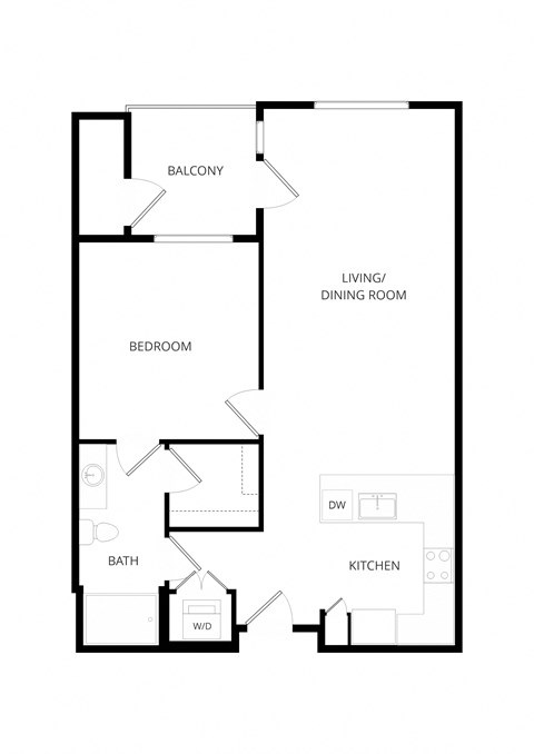 Floor plan for 1 bed, 1 bath, 768 sqft